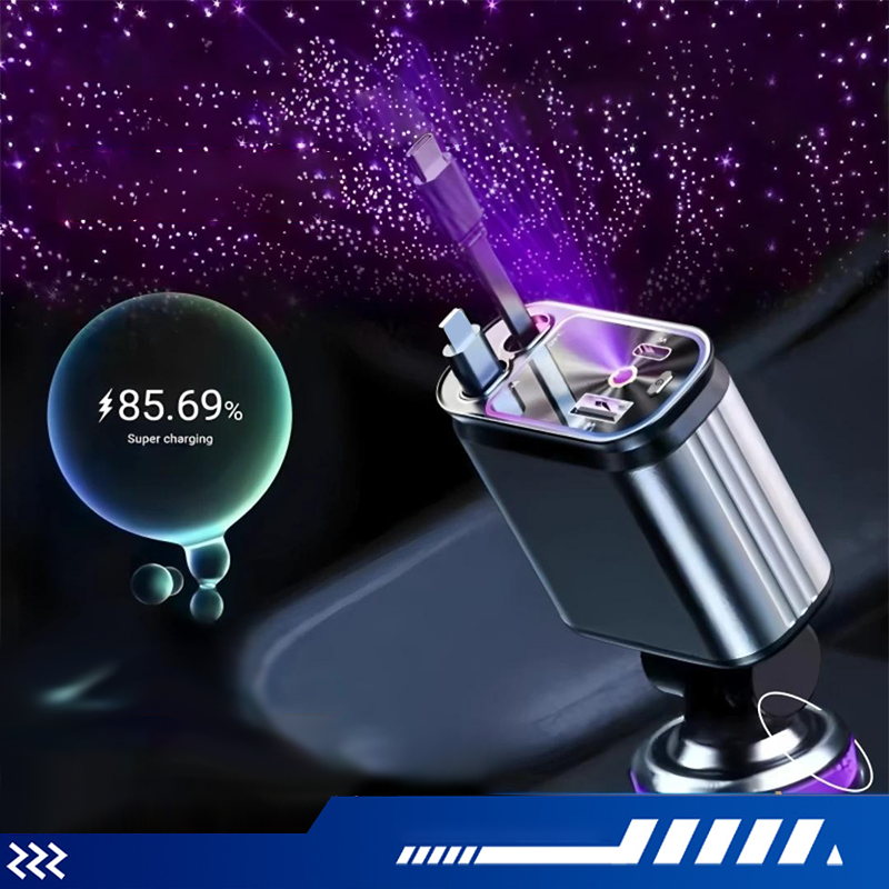 Večnamenski hitri avtomobilski polnilnik z zložljivim kablom