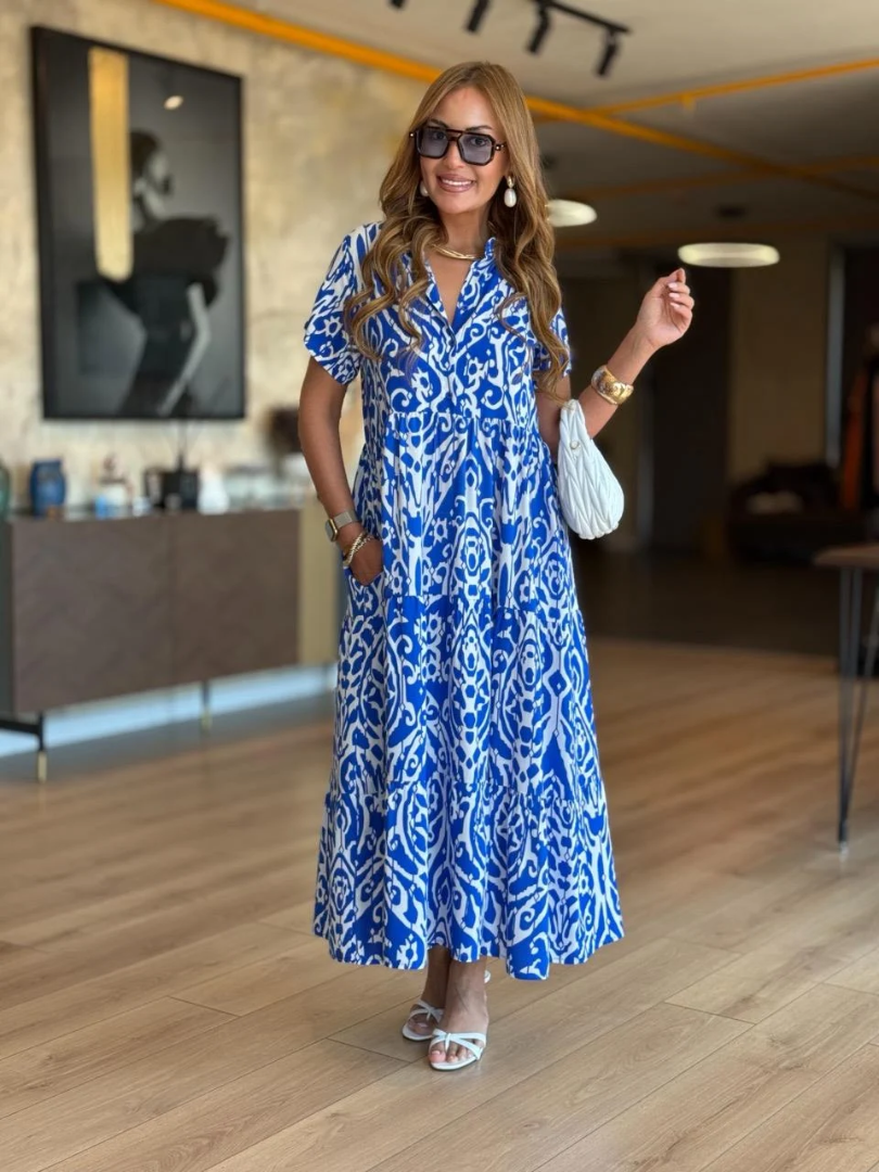 🌸【S-5XL】Elegancka damska sukienka z dekoltem w serek i nadrukiem🌸