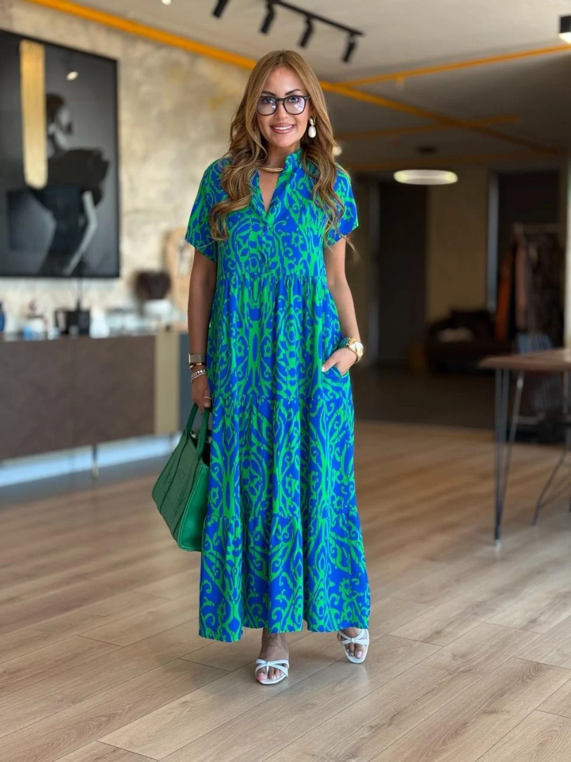🌸【S-5XL】Elegancka damska sukienka z dekoltem w serek i nadrukiem🌸