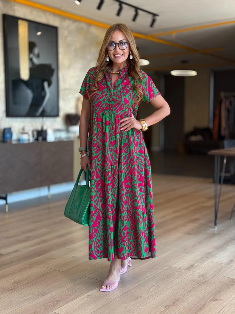 🌸【S-5XL】Elegancka damska sukienka z dekoltem w serek i nadrukiem🌸