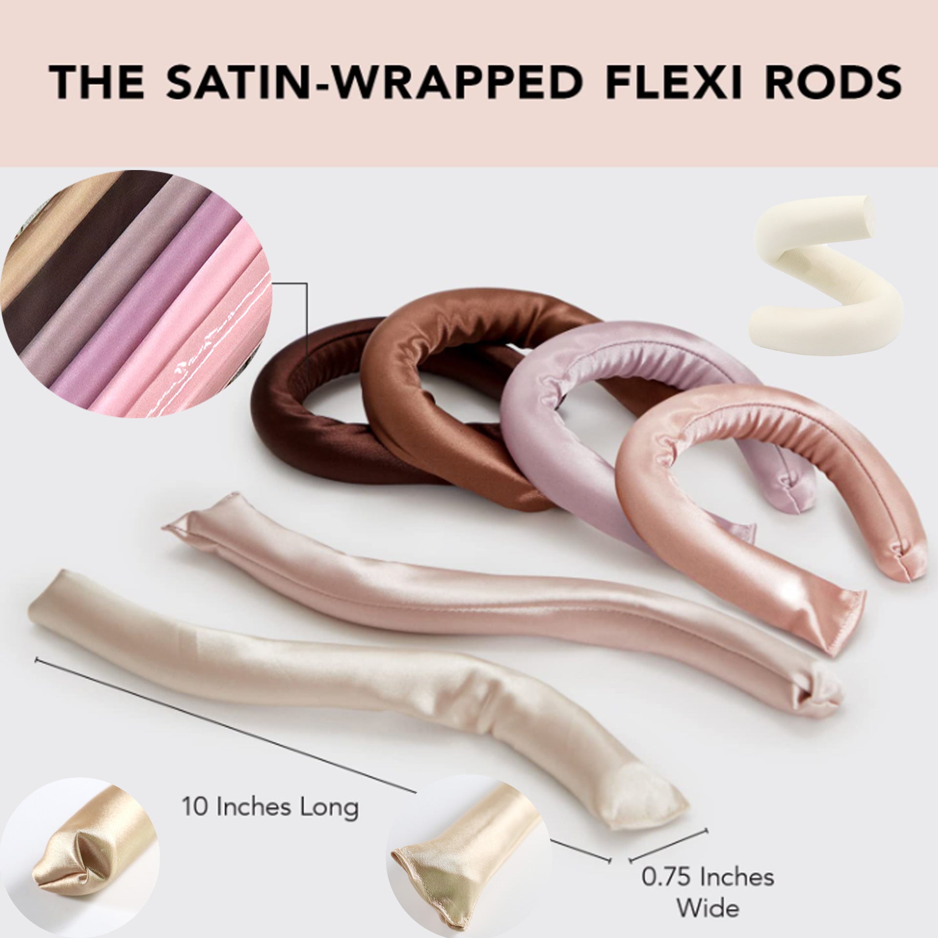 Kitsch Rosewood Satin Heatless Curling Rods - Miękkie i delikatne lokówki do włosów (6 szt.)
