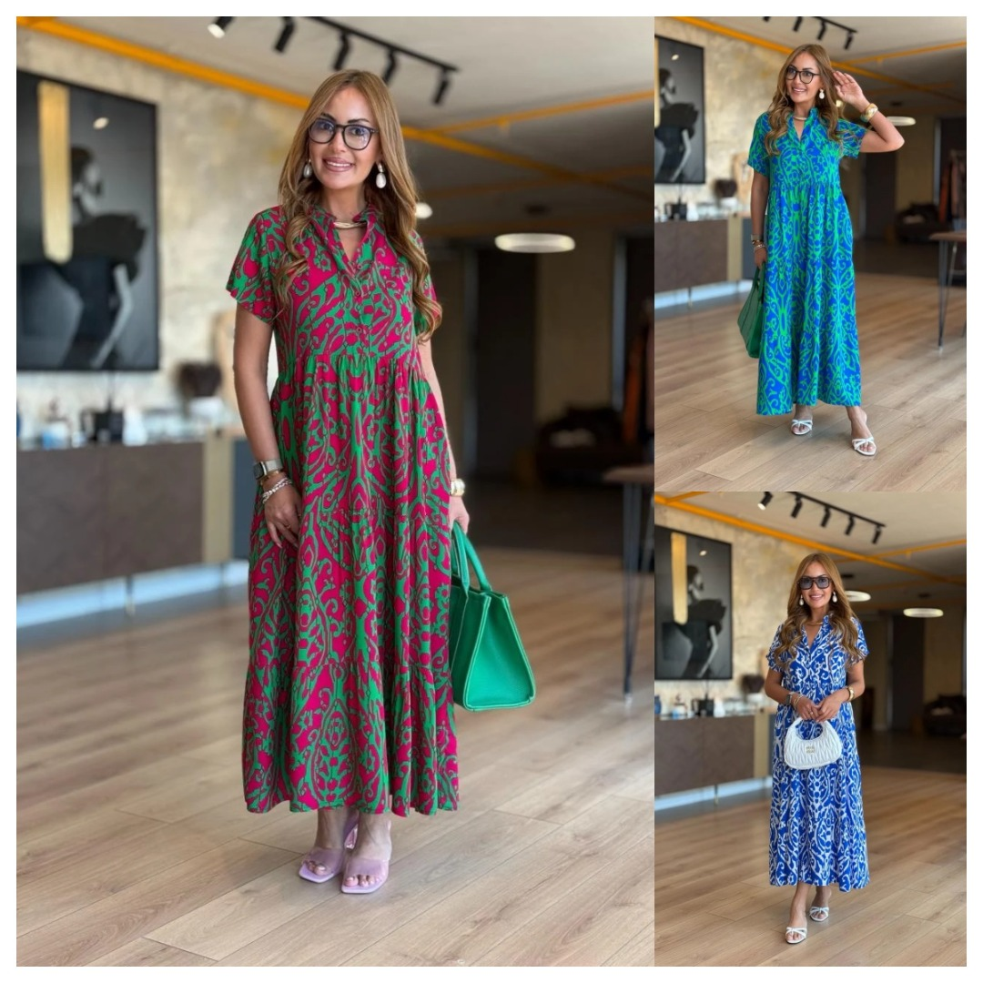 🌸【S-5XL】Elegancka damska sukienka z dekoltem w serek i nadrukiem🌸