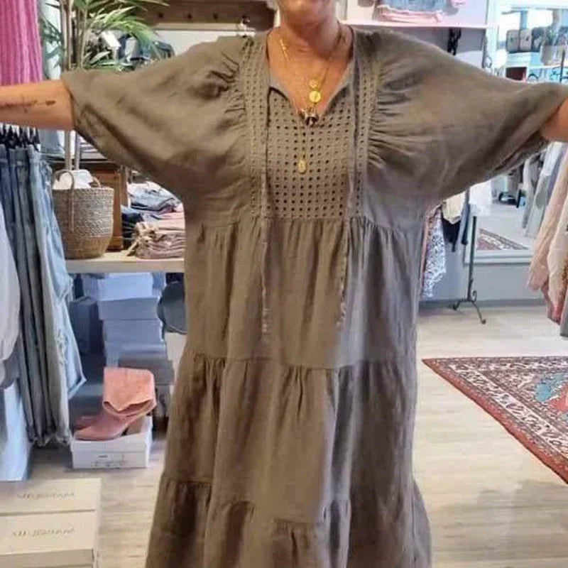 👗🔥Sukienka warstwowa w jednolitym kolorze z dekoltem w serek🔥
