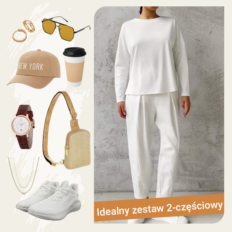 Bluzka z długim rękawem z okrągłym dekoltem ＆ Spodnie 2-częściowe