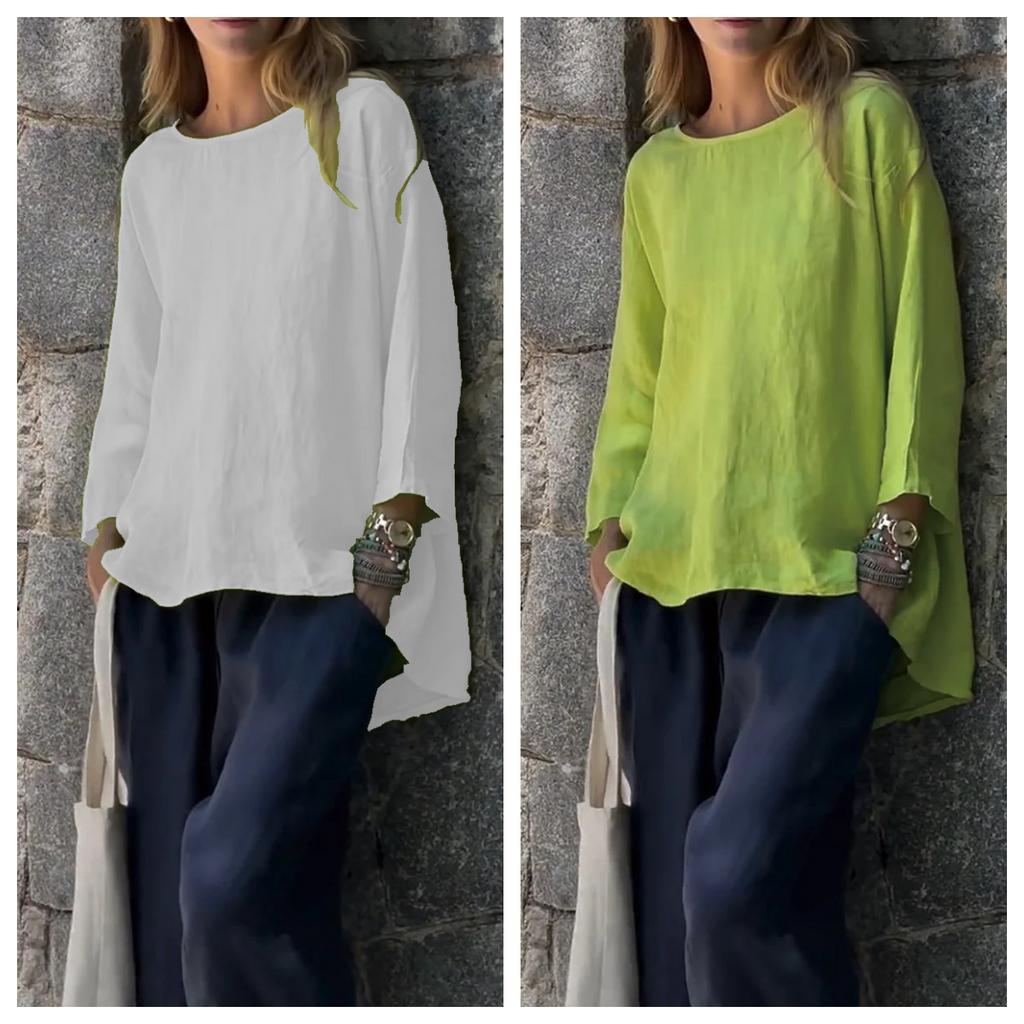 Women Solid color cotton and linen long sleeve shirt