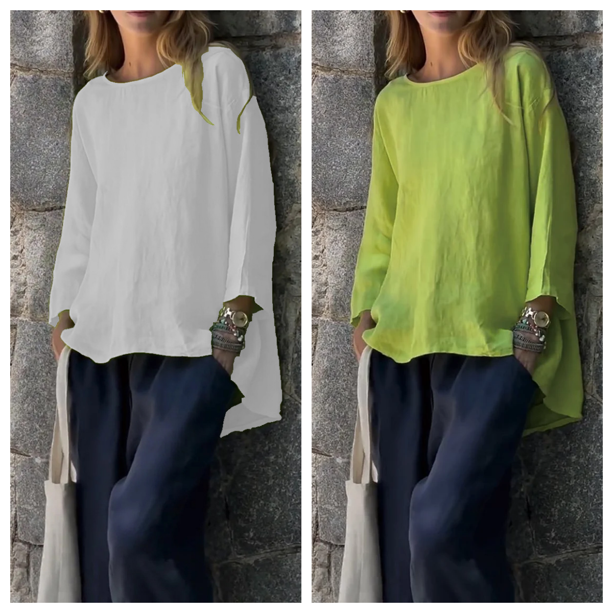 Women Solid color cotton and linen long sleeve shirt