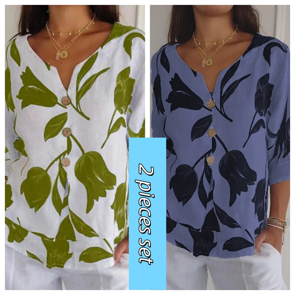 👚🔥Tunika z nadrukiem i dekoltem w serek🌸