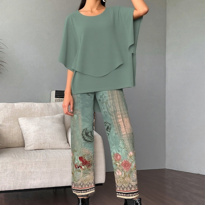 👗 Spodnie z nadrukiem i top z okrągłym dekoltem