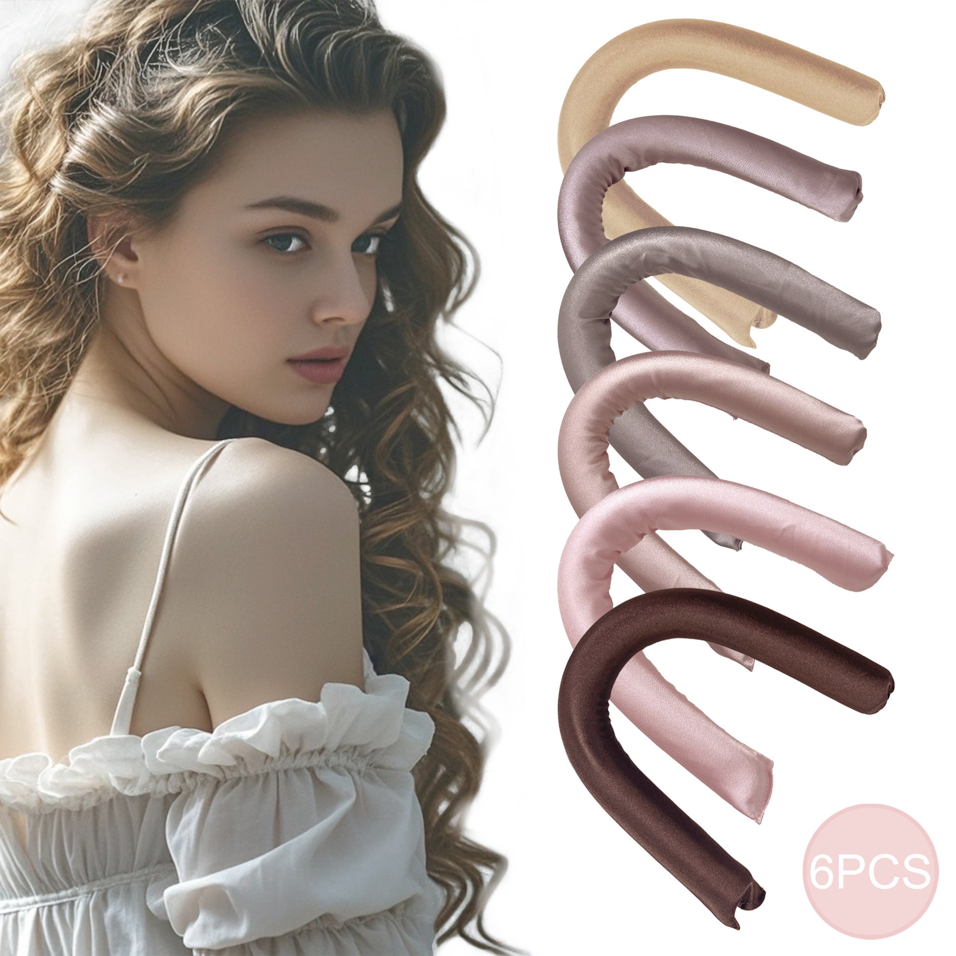 Kitsch Rosewood Satin Heatless Curling Rods - Miękkie i delikatne lokówki do włosów (6 szt.)