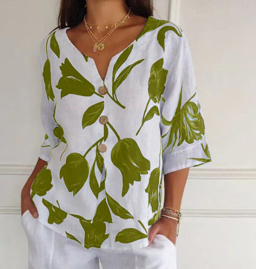 👚🔥Tunika z nadrukiem i dekoltem w serek🌸