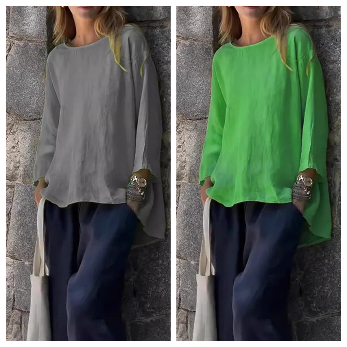 Women Solid color cotton and linen long sleeve shirt