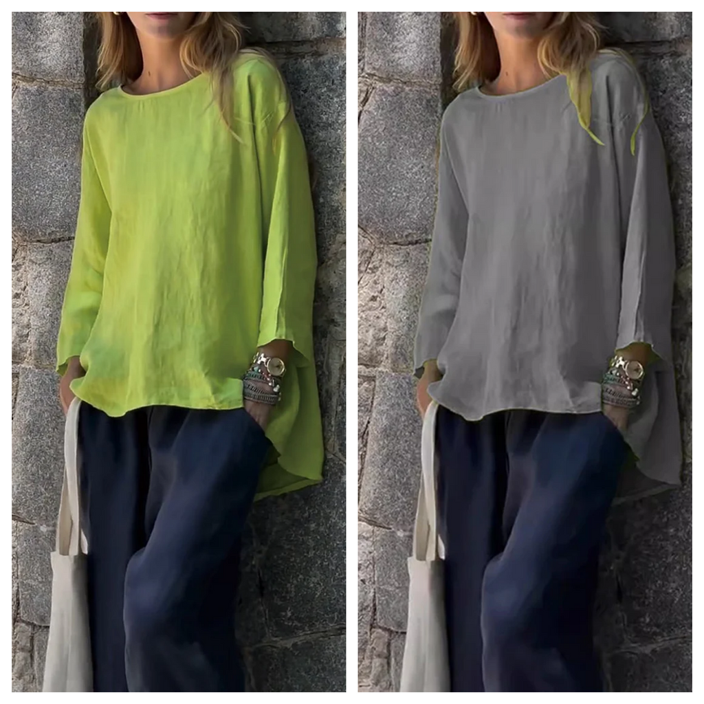 Women Solid color cotton and linen long sleeve shirt