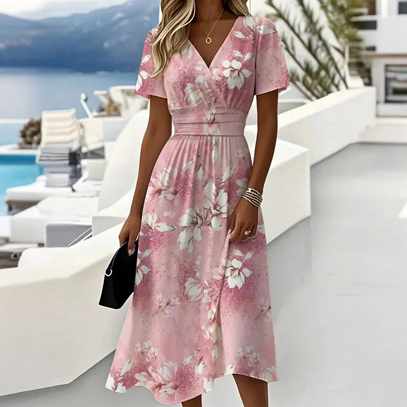 👗🔥Sukienka midi z dekoltem w szpic i nadrukiem Moda Damska💫