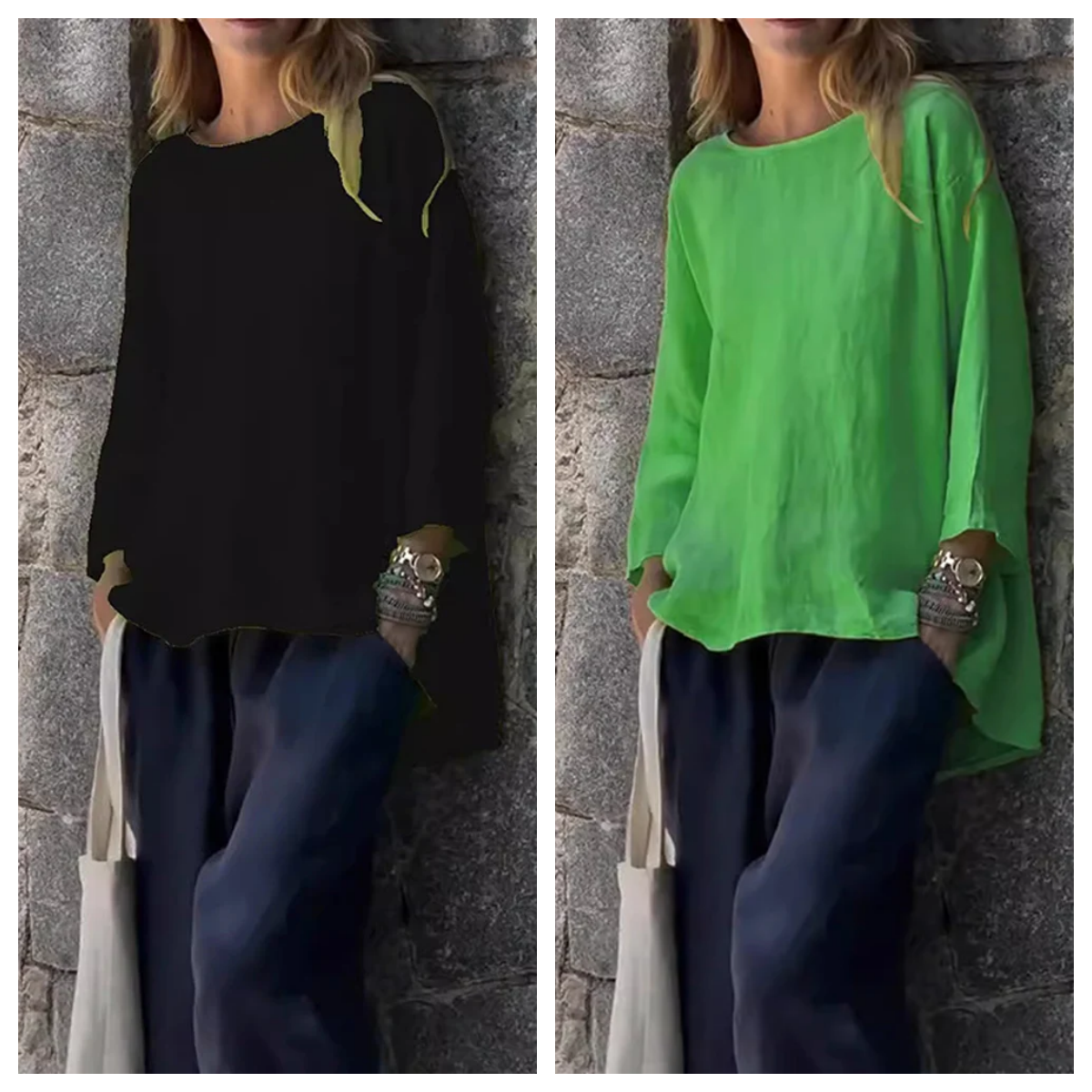 Women Solid color cotton and linen long sleeve shirt