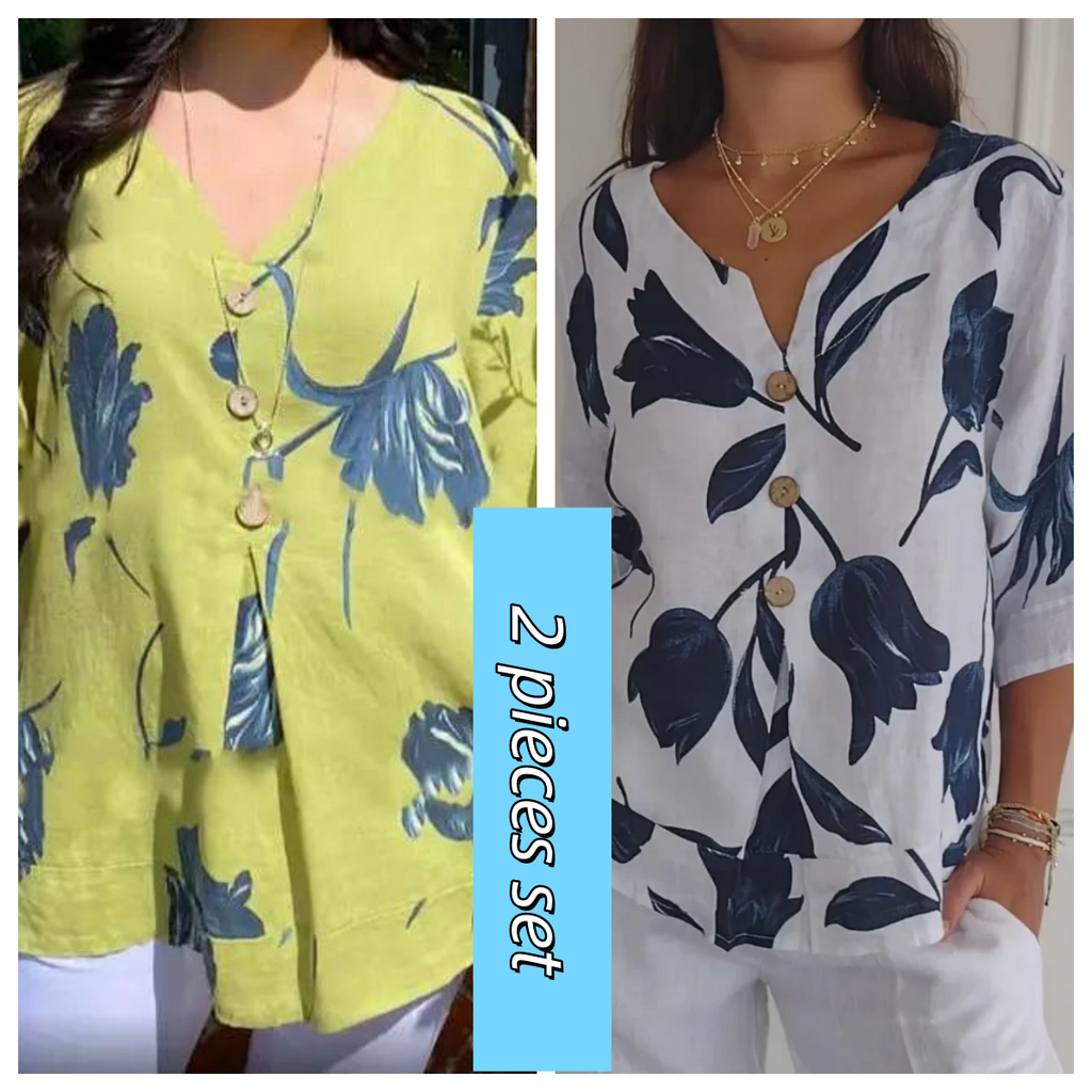 👚🔥Tunika z nadrukiem i dekoltem w serek🌸