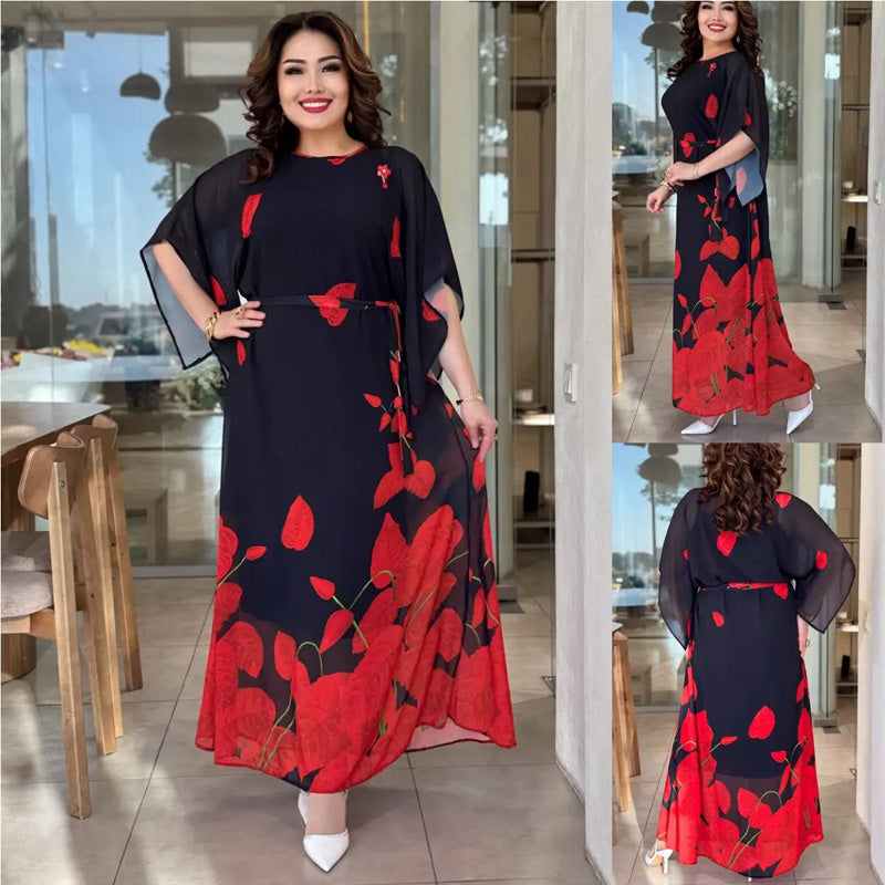 👗 Sukienka z falbankami i okrągłym dekoltem oraz paskiem 🌸 | Kwiatowy wzór | Regulowany krój