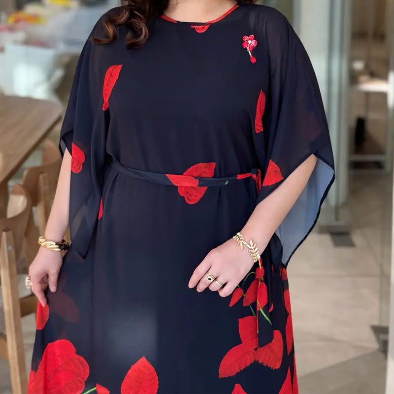👗 Sukienka z falbankami i okrągłym dekoltem oraz paskiem 🌸 | Kwiatowy wzór | Regulowany krój