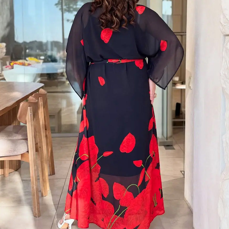 👗 Sukienka z falbankami i okrągłym dekoltem oraz paskiem 🌸 | Kwiatowy wzór | Regulowany krój