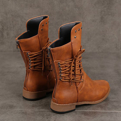 🎁Vključeno: 📿Brezplačna ogrlica z vrtnicami❄️🔥Ženski gležnjarji z vezalkami, nizko peto in okroglim vrhom