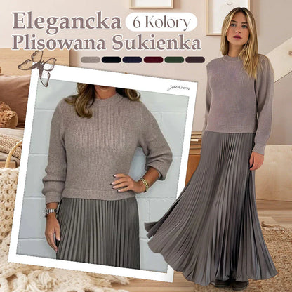 🔥👗Damska Stylowa i Elegancka Plisowana Sukienka z Okrągłym Dekoltem