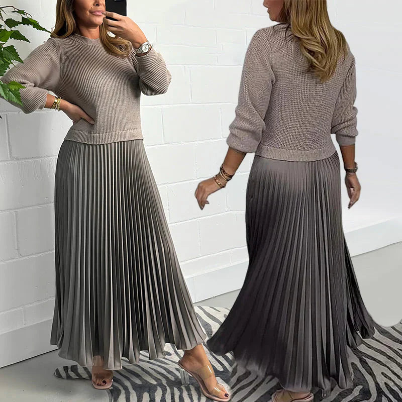 🔥👗Damska Stylowa i Elegancka Plisowana Sukienka z Okrągłym Dekoltem