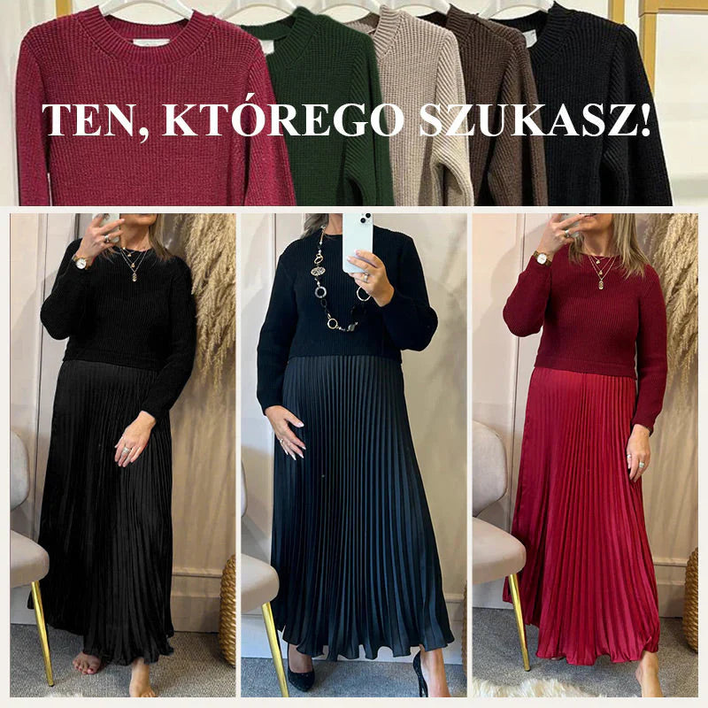 🔥👗Damska Stylowa i Elegancka Plisowana Sukienka z Okrągłym Dekoltem