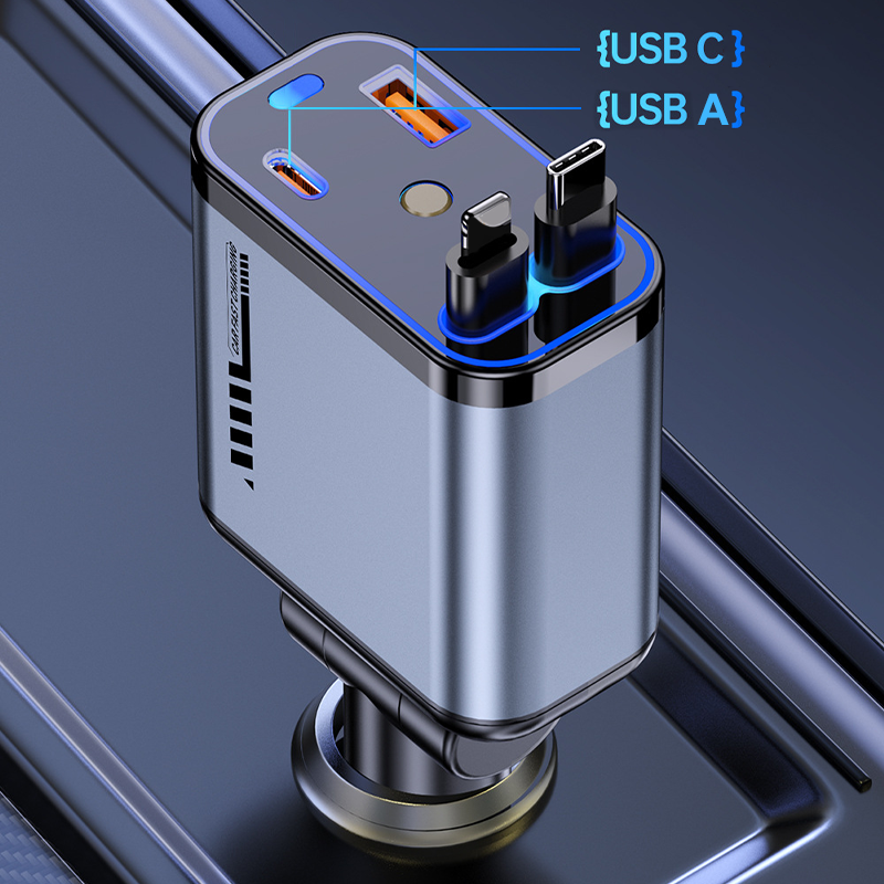 Večnamenski hitri avtomobilski polnilnik z zložljivim kablom