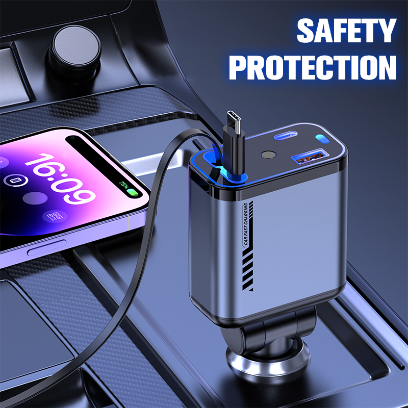 Večnamenski hitri avtomobilski polnilnik z zložljivim kablom