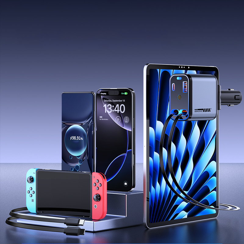 Večnamenski hitri avtomobilski polnilnik z zložljivim kablom