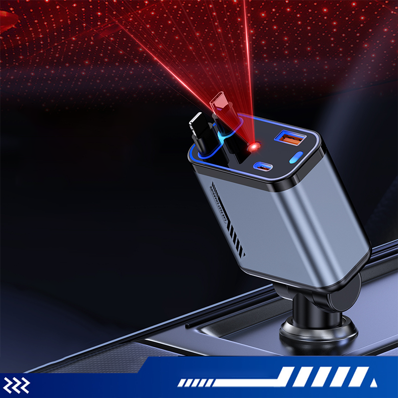 Večnamenski hitri avtomobilski polnilnik z zložljivim kablom